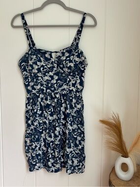 AUW Navy and White Butterfly Print Mini Dress